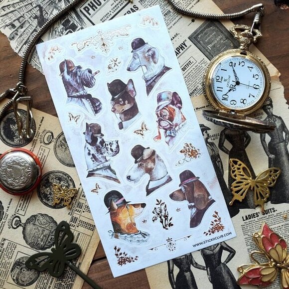 3‎ for $15 - NEW Dapper Dogs Sticker Sheet - Vintage & Retro Stickers - Picture 3 of 4